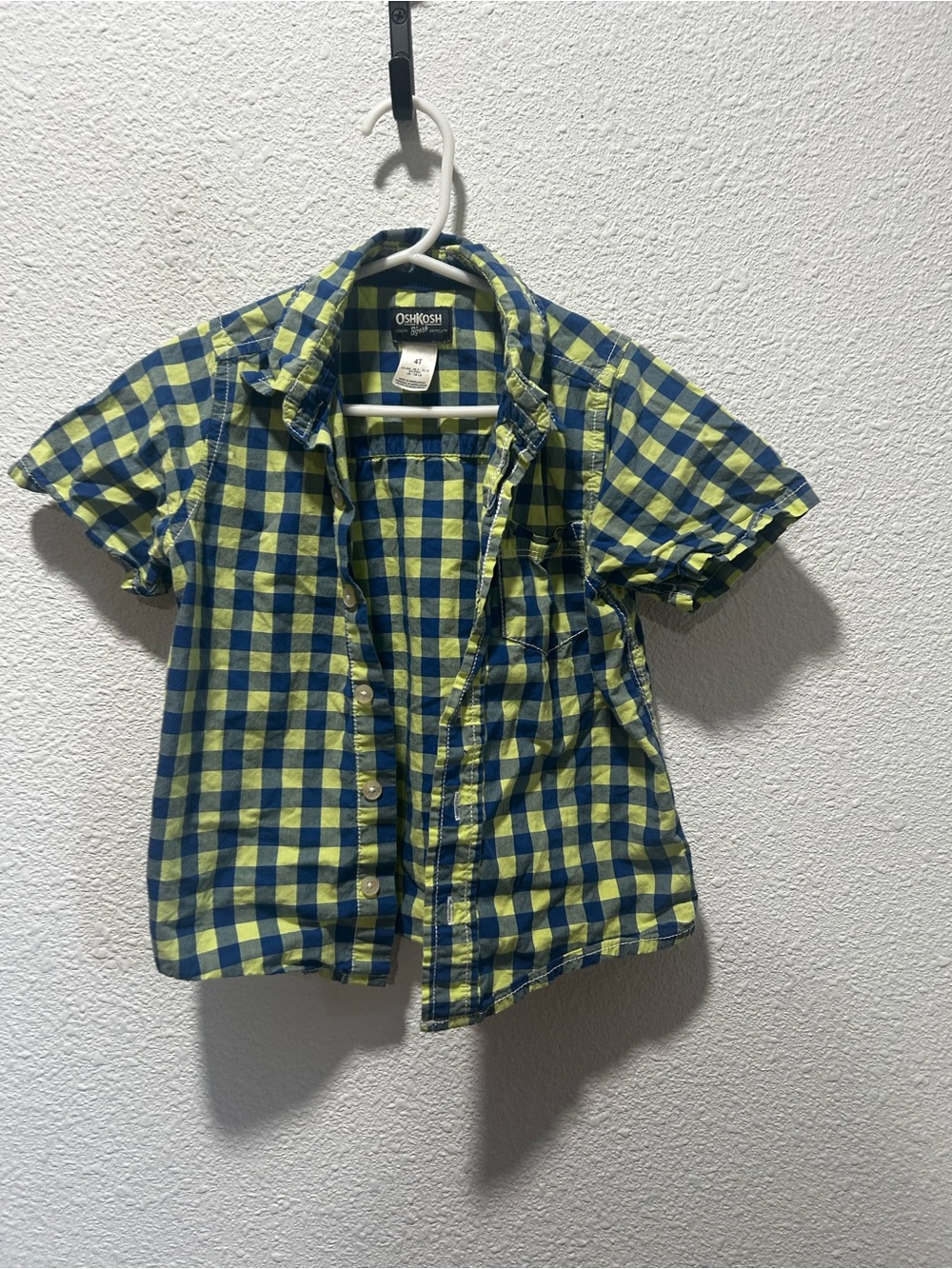 OshKosh B'gosh Lime and Navy Plaid Short Sleeve Shirt